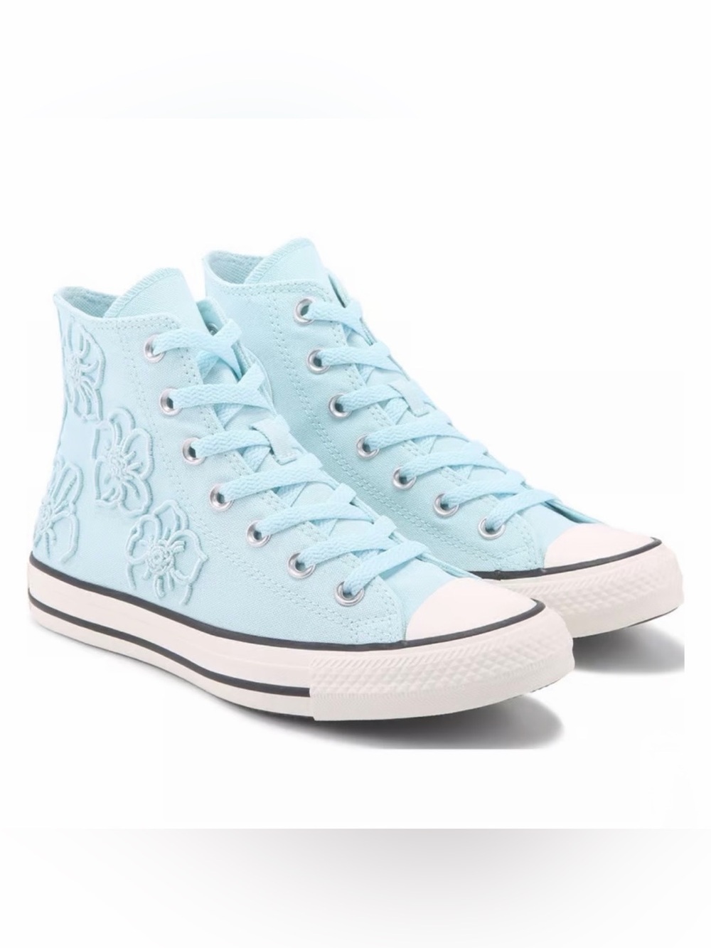 Converse Chuck Taylor All Star High Top Blue Floral Embroidered Women 7 NEW